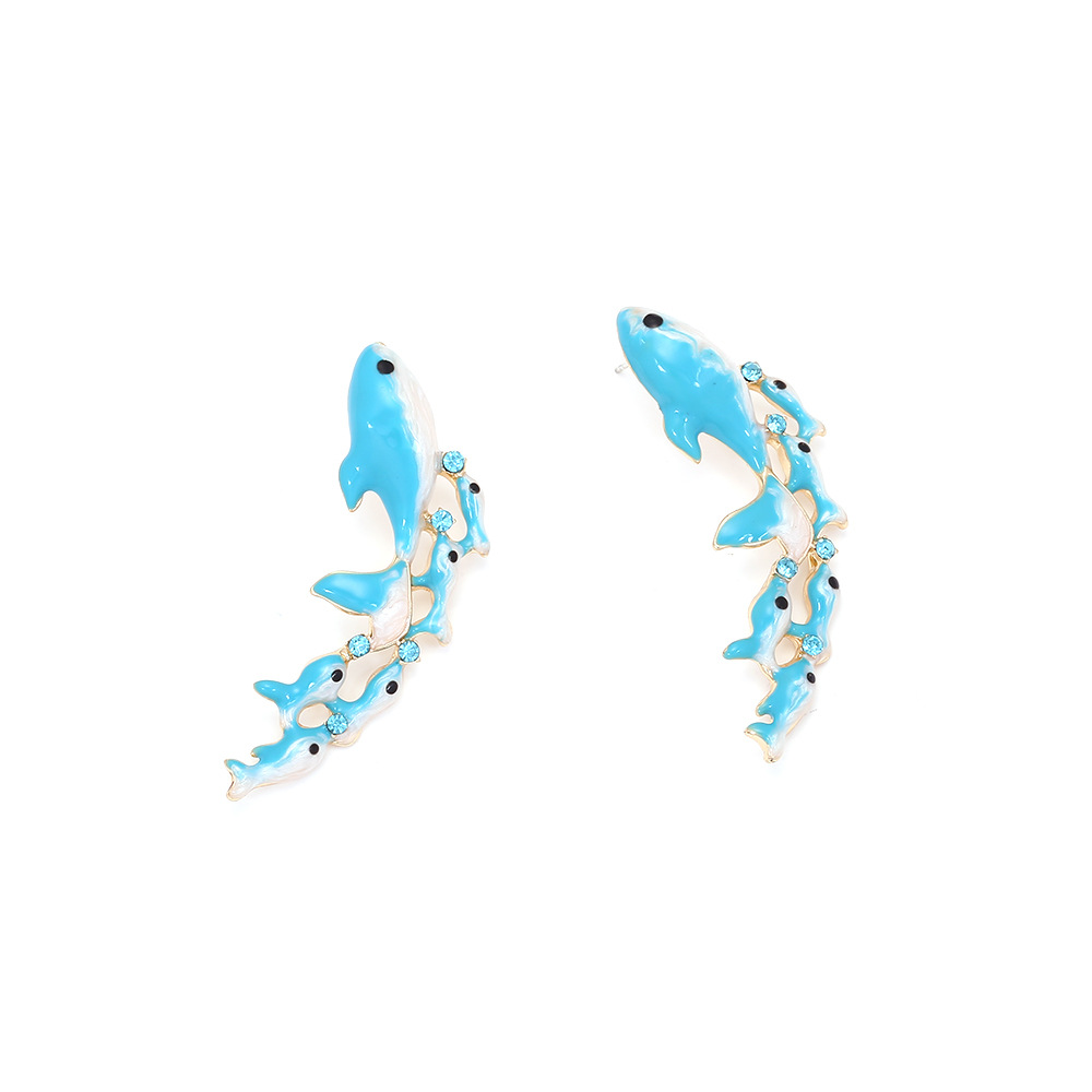 IG Style Simple Style Whale Zinc Alloy Enamel Inlay Rhinestones Women's Ear Studs 1 Pair display picture 4