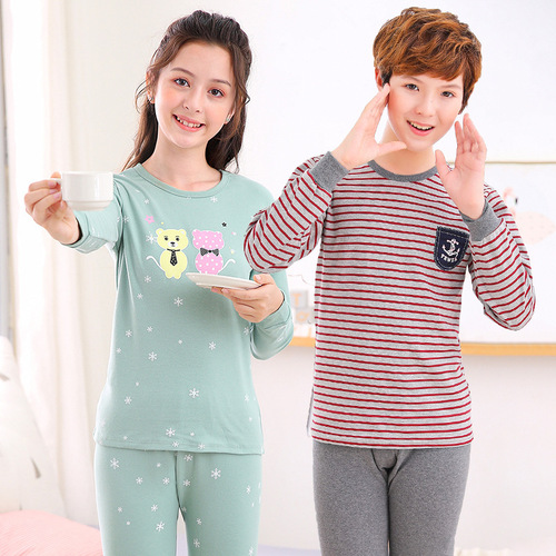 Children's underwear set, 100% cotton, medium and large children's students, children's autumn clothes and long trousers, teenagers' home base two-piece set