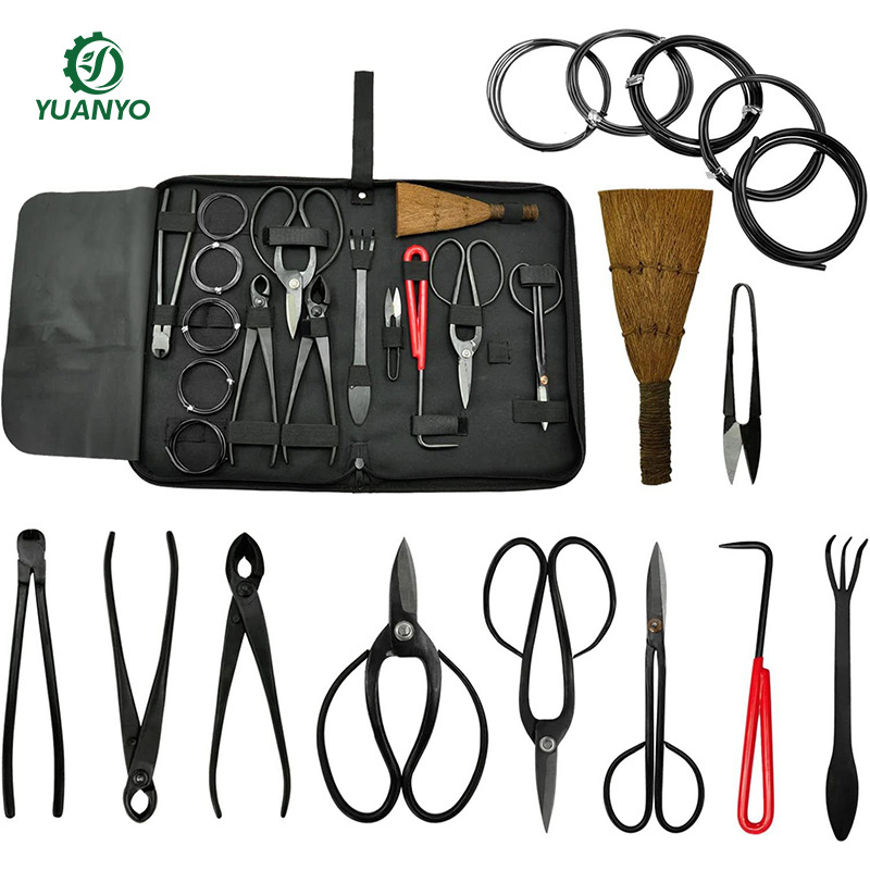 12 unids set jardinería bonsai herramientas traje de acero al carbono jardín planta poda kit tijeras en maceta traje
