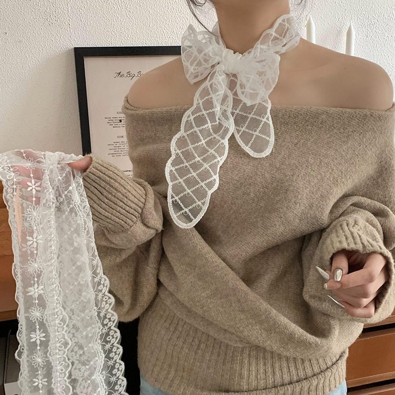 Pañuelo de seda, pañuelo de alta calidad, diadema pastoral femenina de verano, babero francés, bufanda femenina, bufanda de encaje, cinturón de cintura