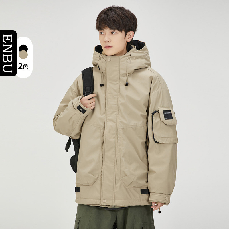 Enbu Winter Trendy Brand 90% Duck down Jacket Functional Workwear Warm Thick Hooded down Coat Fashion Couple Loose Fit
