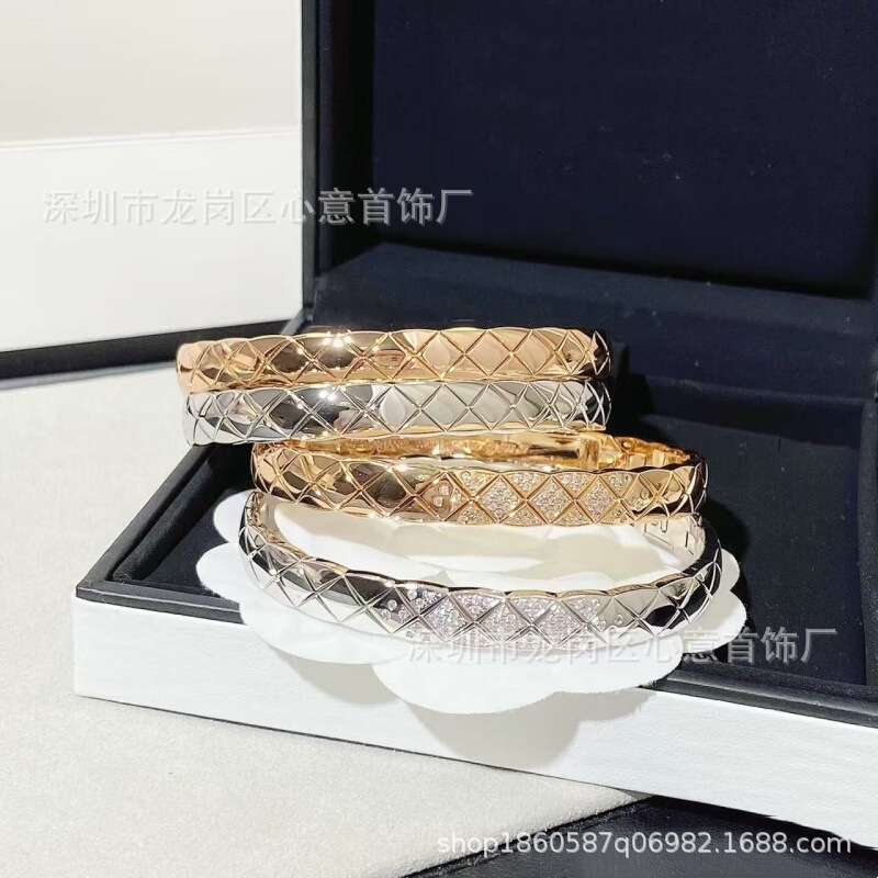 Seiko High Edition Small Fragrant Rhomboid Bracelet 18k Rose Gold Diamond Wide Narrow Couple Rhomboid Coco Bracelet Ins Style