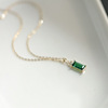 Golden necklace, green zirconium for princess, rectangular stone inlay, pendant, silver 925 sample, 14 carat, Japanese and Korean