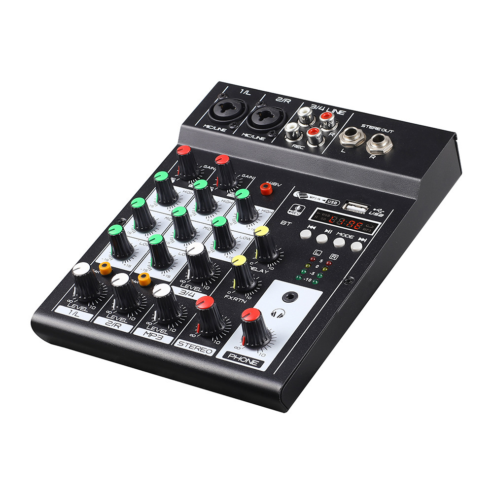 (2개) 국경 간 직접 공급 4 방향 믹서 홈 컴퓨터 무대 믹서 작은 USB 사운드 카드 블루투스 DJ 믹서