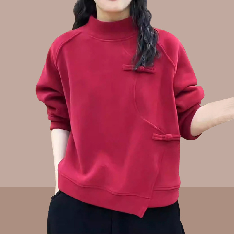 2025春と秋の新しい長袖トップス、ゆったり、シンプル、多用途、スリムでファッショナブルな女性用ハーフタートルネックボタンスウェットシャツ|undefined