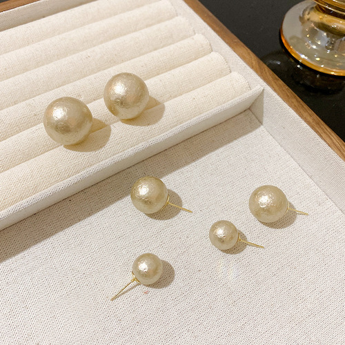 Kuangbiao sister-in-law Chen Shuting's same style S925 silver needle large pearl earrings for women retro French style marshmallow earrings