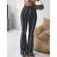 S 52923 Vintage print flared pants ����ӡ��΢����羳��