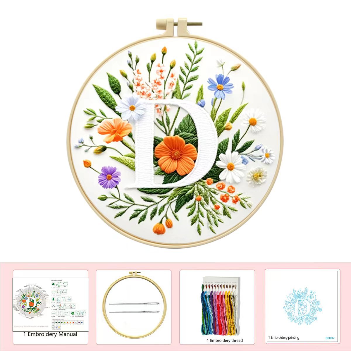 Hecho a mano flores y plantas europeas bordadas paquetes de materialdiy inglés 26 letras simple principiante nivel de bordado al por mayor