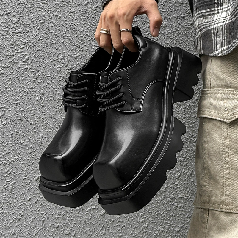 Высокие уличные кожаные туфли нишевые туфли дерби новые квадратные головы и толстые подошвы для волос стилисты повседневные туфли 3131-J