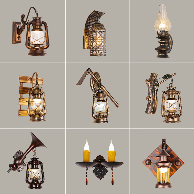 中式復古懷舊樓梯過道壁燈仿古馬燈煤油燈工業風創意室外防水壁燈