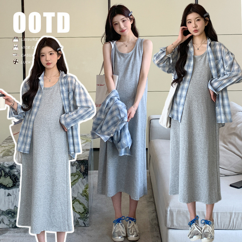 2026 Spring/Summer Korean-Style Suspender Dress + High-Quality Sun-Protective Loose-Fitting Shirt Two-Piece Maternity Set 2026 Spring/Summer Korean-Style Suspender Dress + High-Quality Sun-Protective Loose-Fitting Shirt Two-Piece Maternity Set