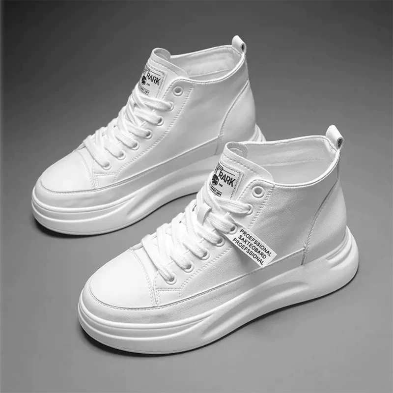 Головной слой воловьей кожи высокая маленькая белая обувь женская обувь 2025 новая весна и осень маленькая женская обувь дикая толстая подошва для увеличения женской обуви