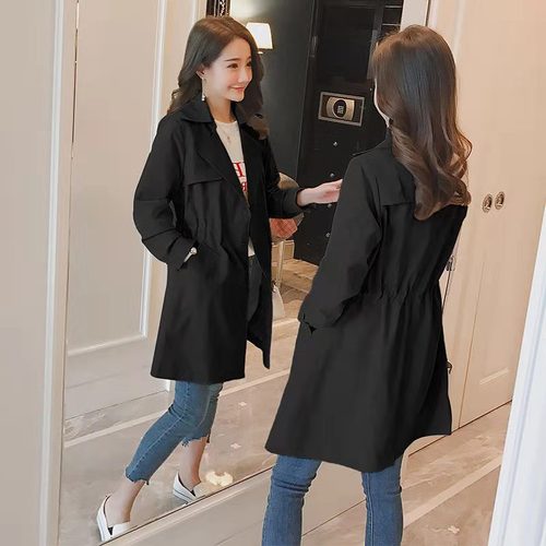 Small women's mid-length windbreaker 2023 new autumn and winter Korean style waist slimming slim jacket autumn trend