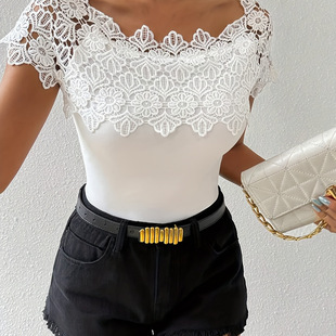 Lace splicing solid color sexy lace, trendy and fashionable, casual and versatile, white bottoming shirt, fashionable and party-friendly