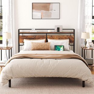 Cross-border headboard with socket USB port storage rack sturdy and stable modern simple master bedroom bed