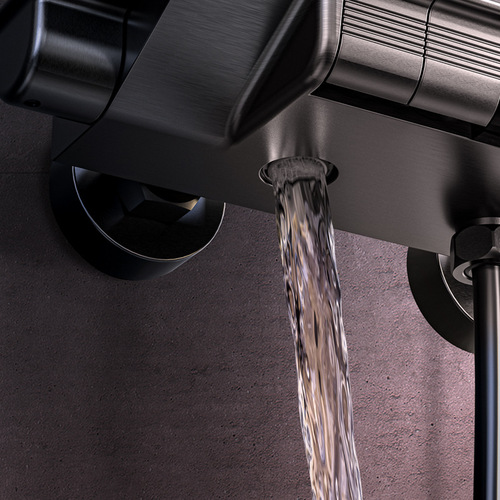Full copper piano button square light luxury gun gray digital display constant temperature shower set booster shower head shower