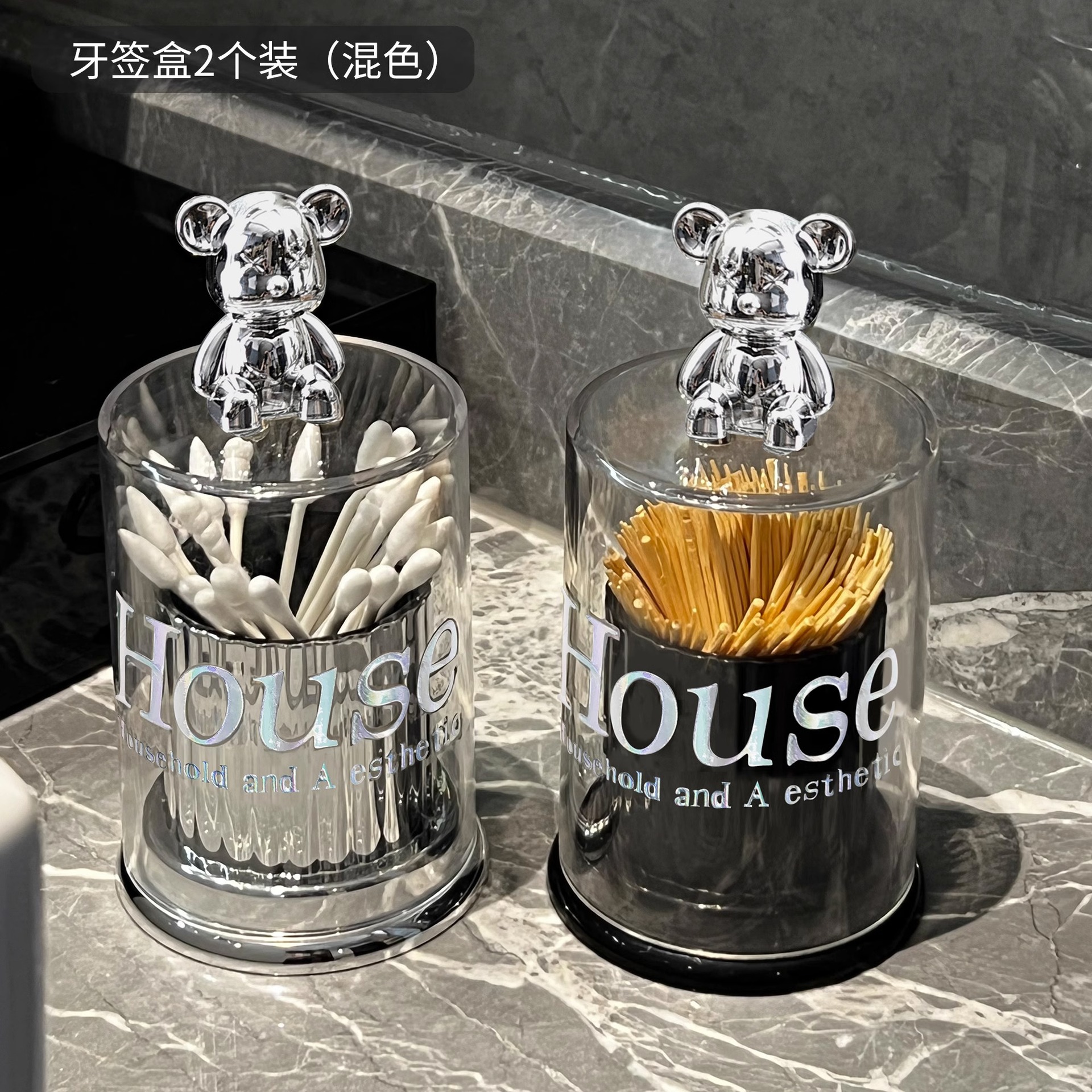 Caja de palillo de dientes de lujo ligero hogar de gama alta personalizado oso creativo titular de palillo de dientes caja de seda avanzada caja de almacenamiento de hisopo de algodón comercial