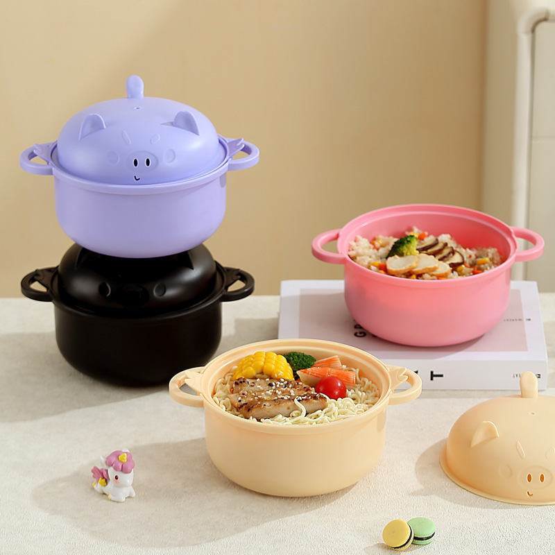 Microwaveable Cartoon Instant Noodle Bowl with Lid, Plastic Ramen Bowl, Cute Children's Tableware Set, Six-Piece Soup Strainer Set Microwaveable Cartoon Instant Noodle Bowl with Lid, Plastic Ramen Bowl, Cute Children's Tableware Set, Six-Piece Soup Strainer Set