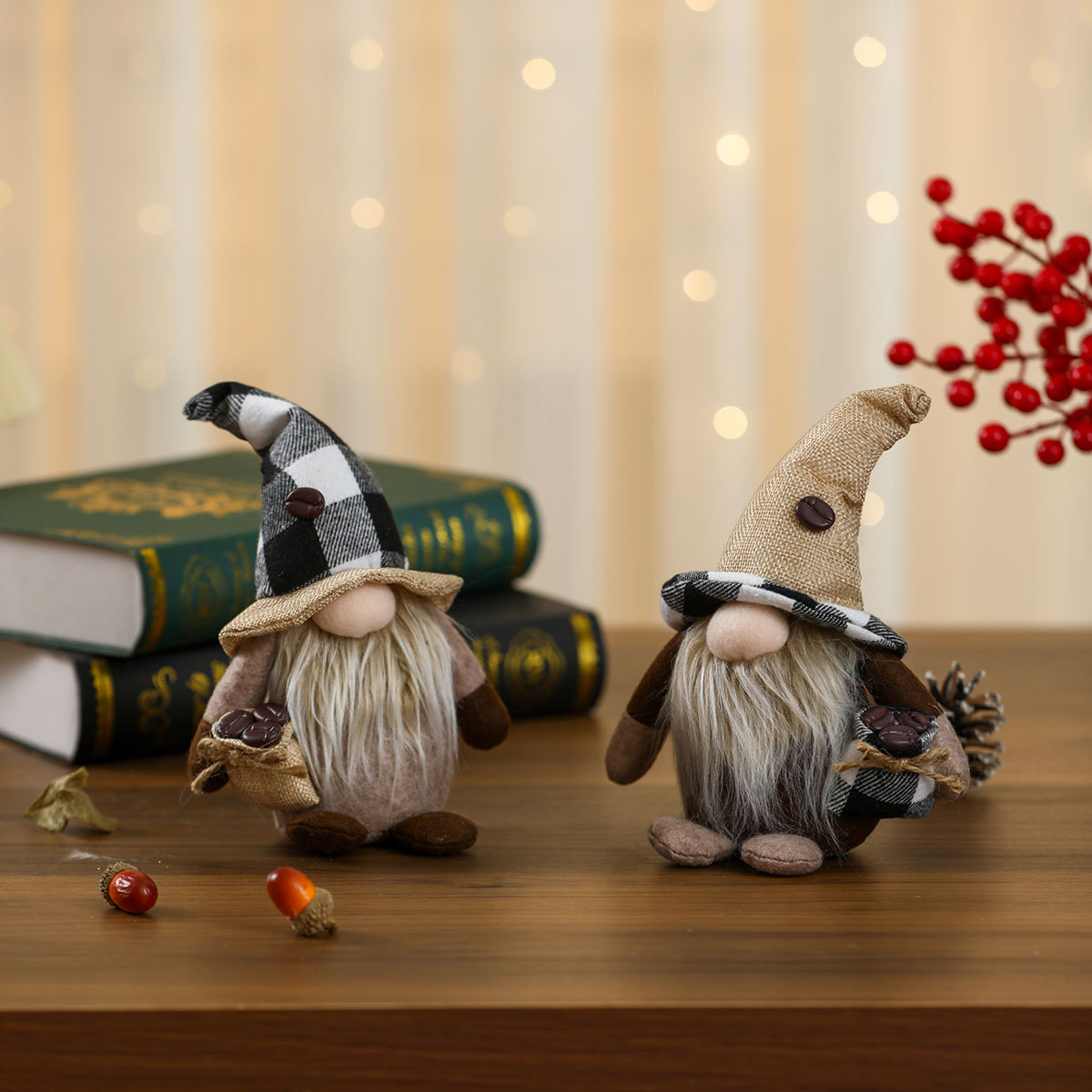 Nuevos adornos para el hogar transfronterizos muñecas sin cara muñecas adornos enanos abrazan granos de café muñecas Rudolf
