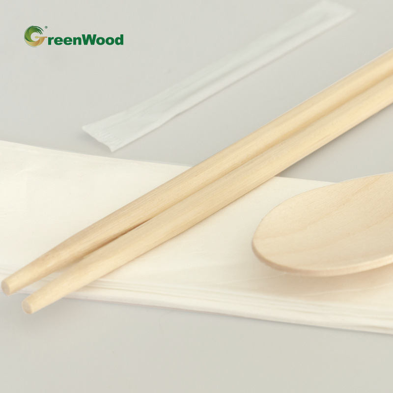 Palillos de bambú desechables cuchara de madera conjunto de cuatro piezas biodegradable protección ambiental para llevar embalaje vajilla bolsa de comida 200 sets