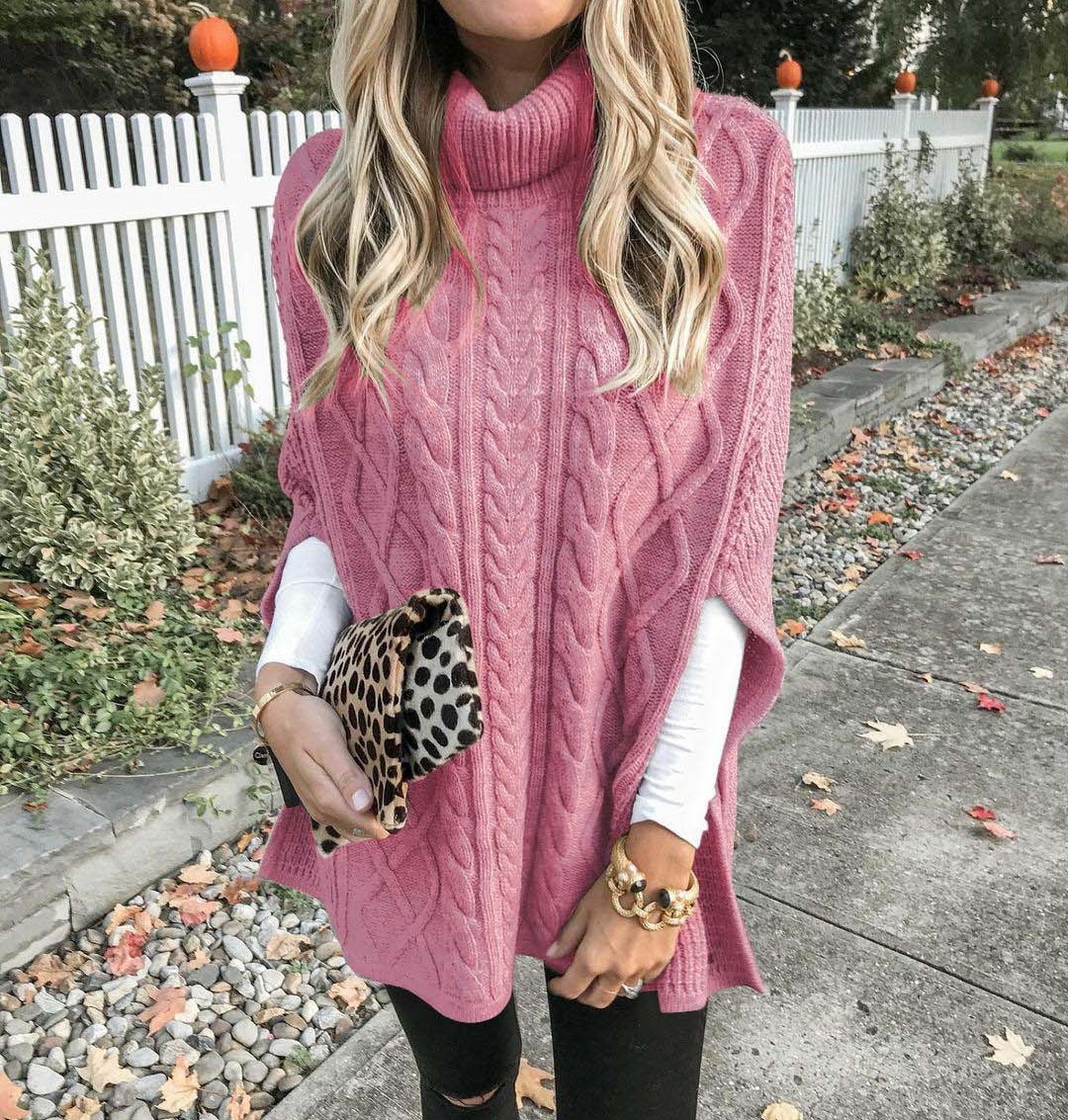 Europa y los Estados Unidos comercio exterior transfronterizo otoño y invierno nuevo estilo de cuello alto color sólido callejero hipster suéter de moda suelta de moda de mujer tela de punto chal image 9
