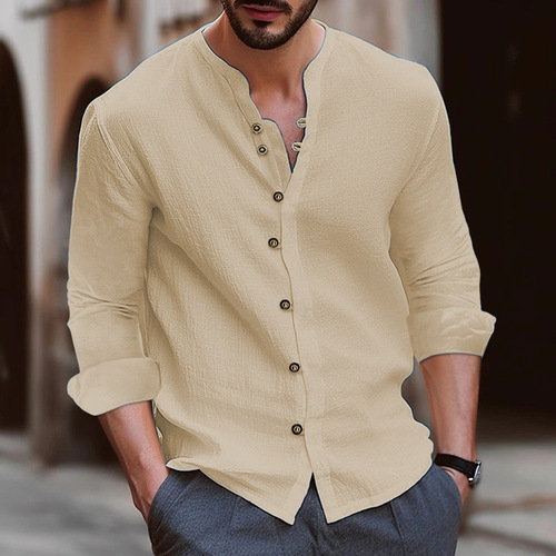 Autumn Amazon AliExpress Western Cross-border Men's Cotton Linen Loose Long-sleeve Shirt Versatile Retro Linen