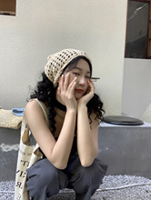 韩国ins甜美复古手工钩针三角巾女春夏款绑带束发头巾针织方巾潮