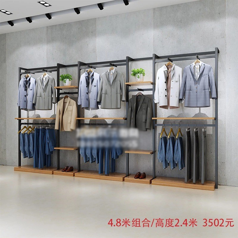 Tienda de ropa de alta gama soporte de exhibición estante de los hombres vitrina de piso negocio casual hombres tienda de ropa colgando estante