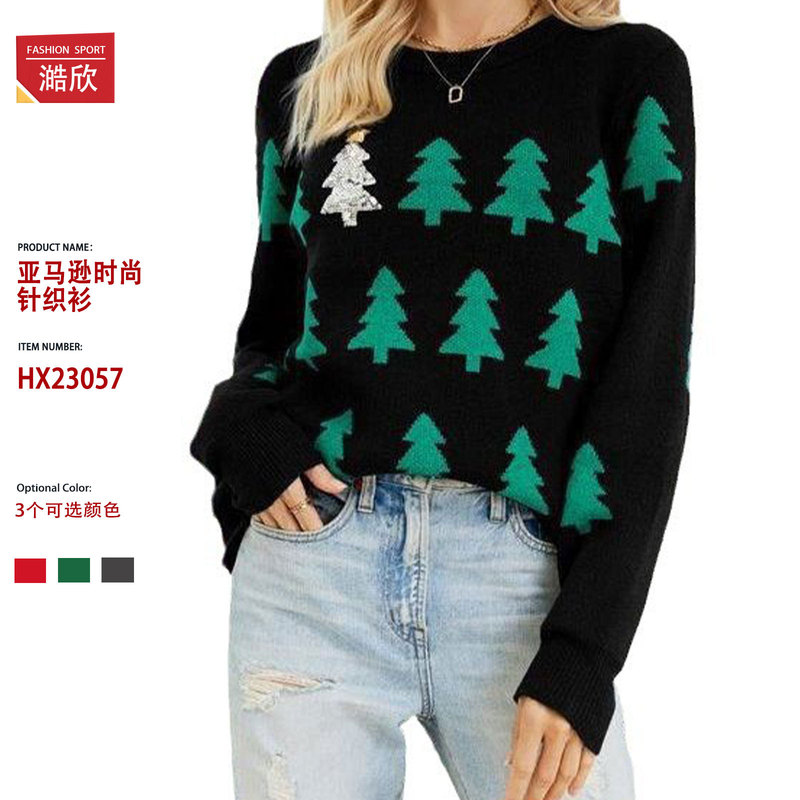 European and American new Christmas tree jacquard Christmas sweater women's independent station Amazon cross-border casual pullover sweater European and American new Christmas tree jacquard Christmas sweater women's independent station Amazon cross-border casual pullover sweater