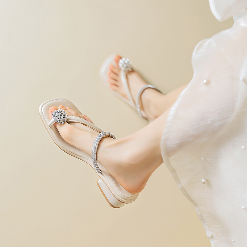 Augustion zapatillas de tacón grueso para mujer, verano, 2024, nuevo estilo francés, estilo de hadas, sandalias de una palabra