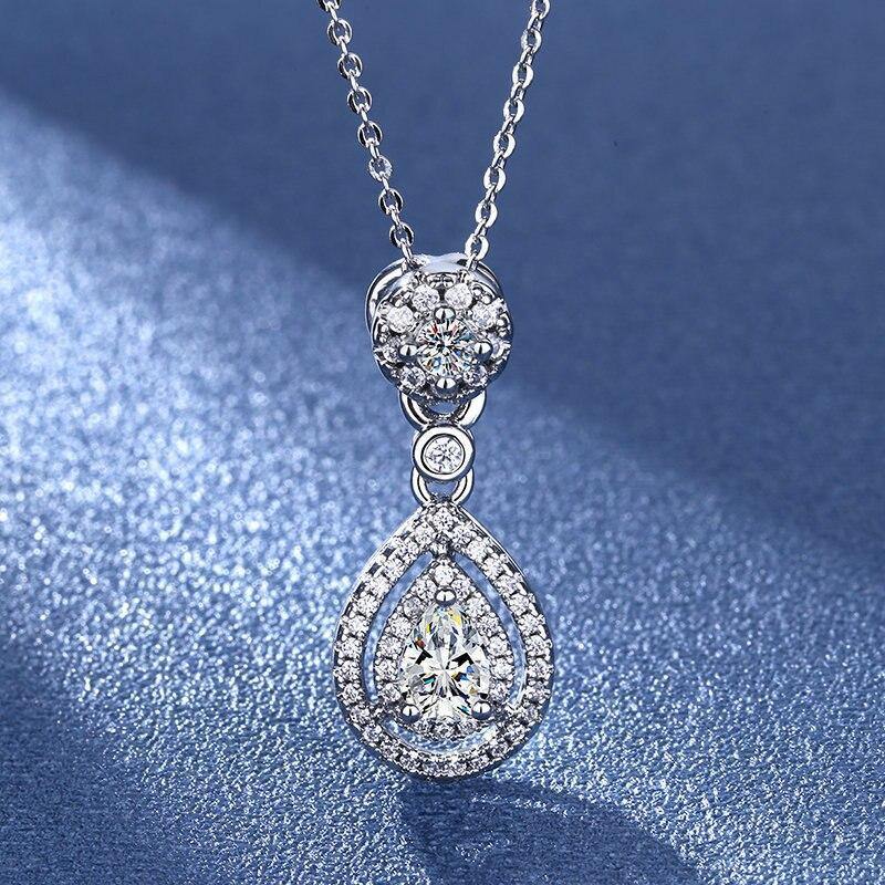 Platinum Plated Crystal Teardrop Pendant Necklace For Women_voghion.com