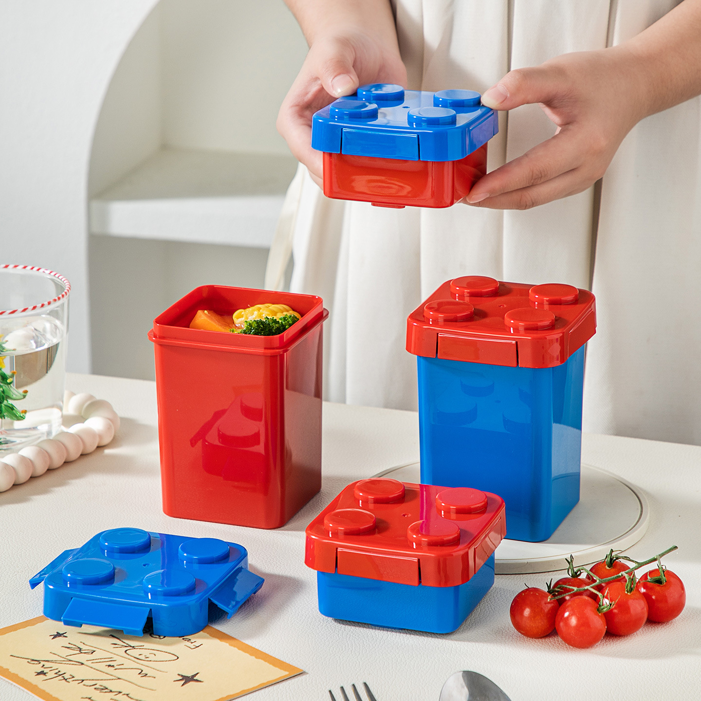 Creativo DIY pixel montaje de bloques de construcción caja de almuerzo caja de picnic niños caja de ensalada caja de frutas