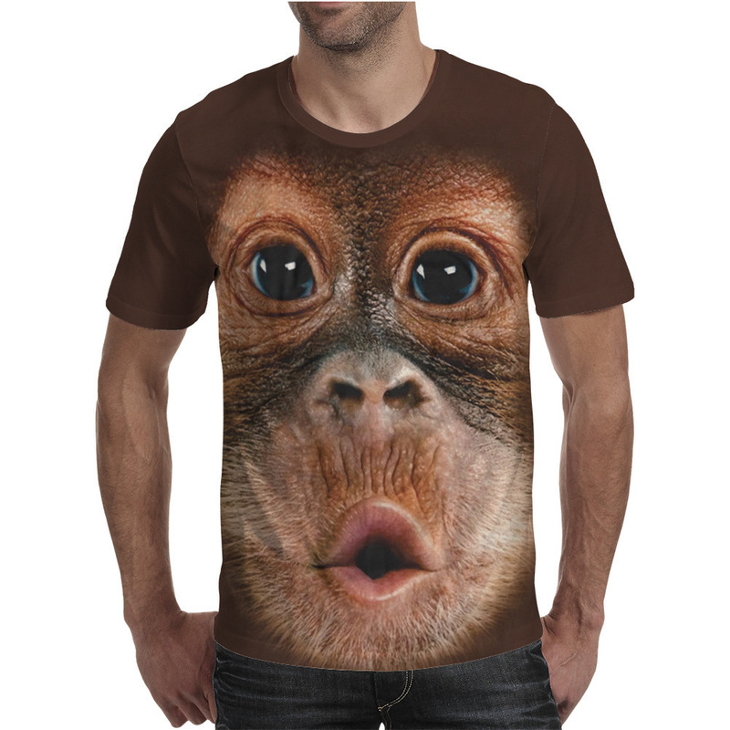 Foreign Trade Short-Sleeved Big-Faced Monkey Interesting Funny Orangutan Exhalation Printed T-Shirt Manufacturer Supply