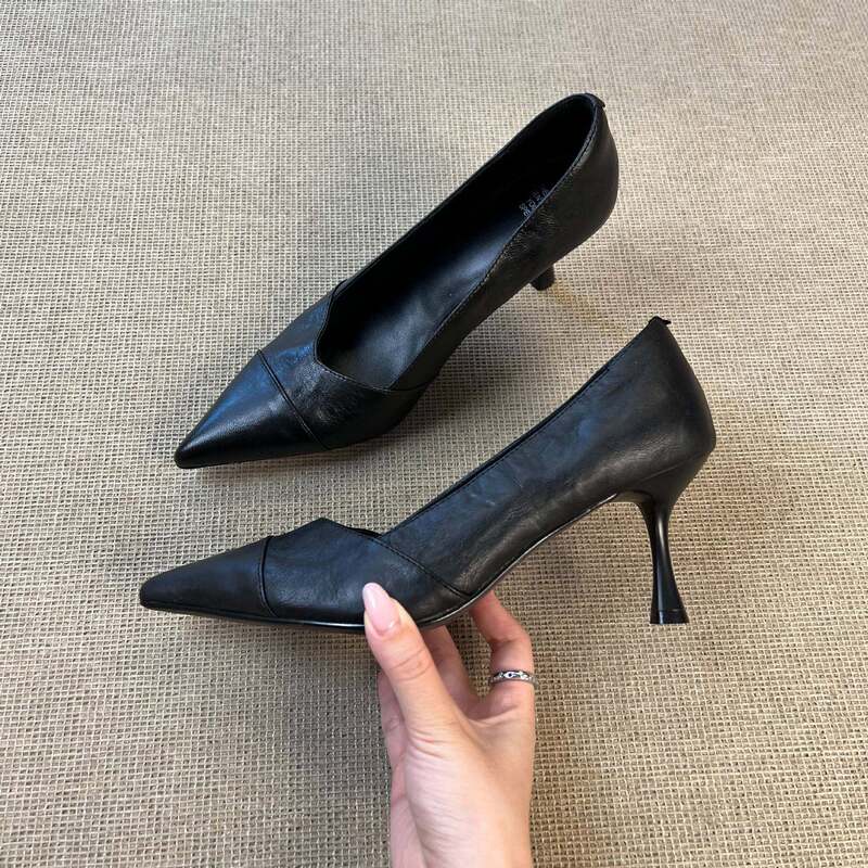 New pointed-toe stiletto high-heeled shoes for women, suitable for commuting, shallow-cut genuine leather shoes, slimming professional shoes, comfortable and versatile New pointed-toe stiletto high-heeled shoes for women, suitable for commuting, shallow-cut genuine leather shoes, slimming professional shoes, comfortable and versatile