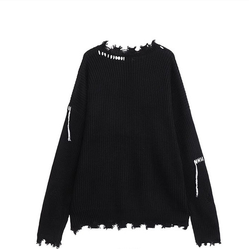 Designer Minimalist Knit Sweater for Both Men and Women, Trendy Brand with Embroidered Stitching, Distressed and Holey Round Neck Knit Sweater