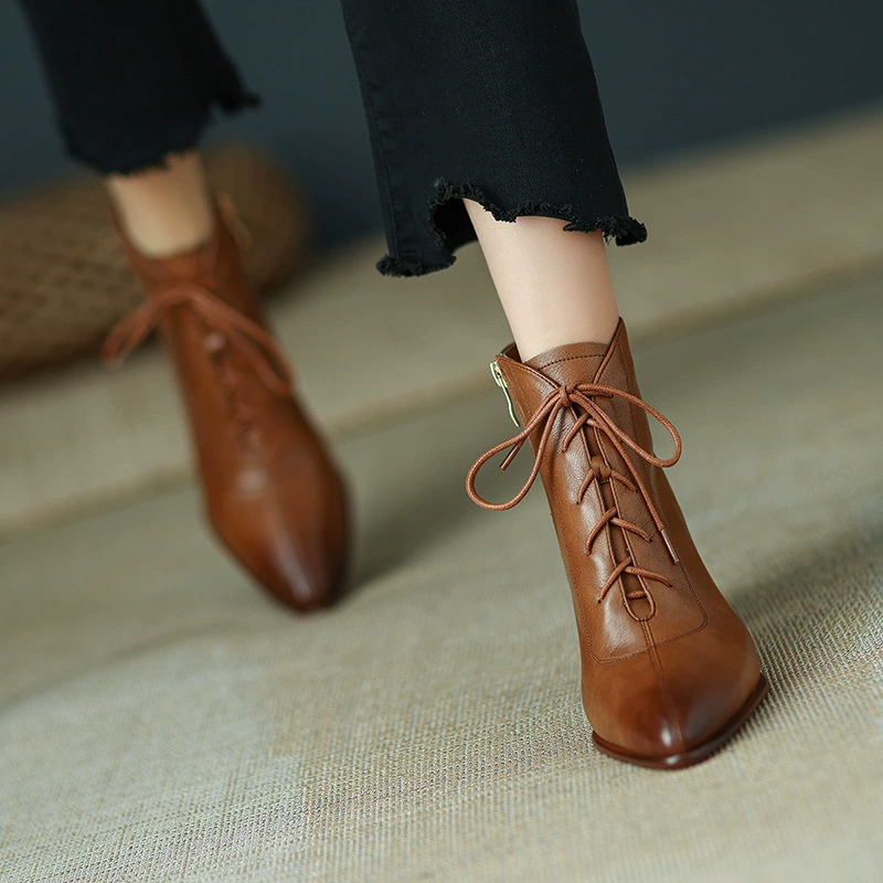 Ботинки Martin на шнуровке в стиле ретро в британском стиле, элегантные Пригородные короткие сапоги на толстом каблуке на высоком каблуке, новинка для осени и зимы