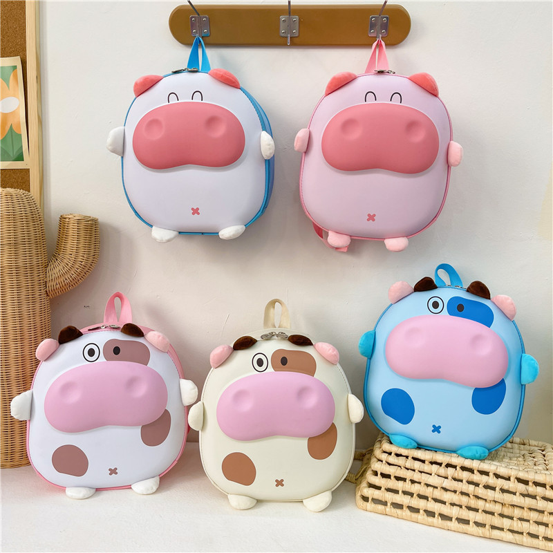 Cute girl's kindergarten school bag, animal double shoulder bag for girls, cartoon style, suitable for boys and girls, eggshell small backpack