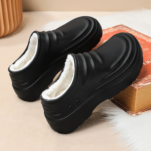 Men's Autumn/Winter New Anti-Slip Waterproof Fleece-Lined Warm Chef Shoes with Toe Cover, Cotton Slippers for Men