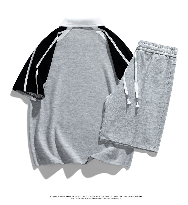 Vêtements pour hommes Athleisure costume à manches courtes T-shirt hommes été adolescents quotidiens haut à revers ample cordon de serrage shorts tendance_voghion.com