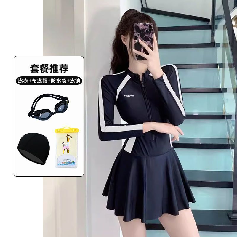 Nuevo vestido de mujer unido pequeño traje de baño de mujer fresco conservador de manga larga para estudiantes de baño de aguas termales comercio exterior