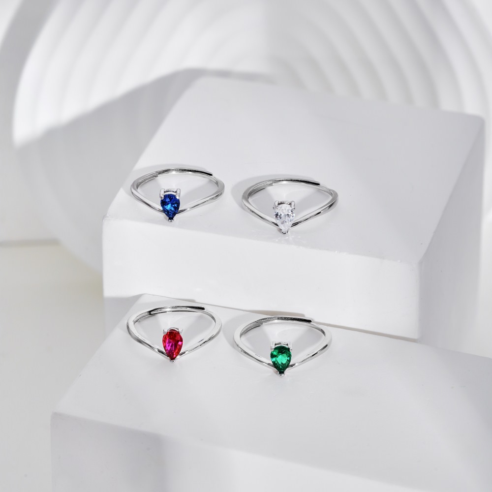 Simple Style Water Droplets Silver Plating Inlay Zircon Open Ring 1 Piece