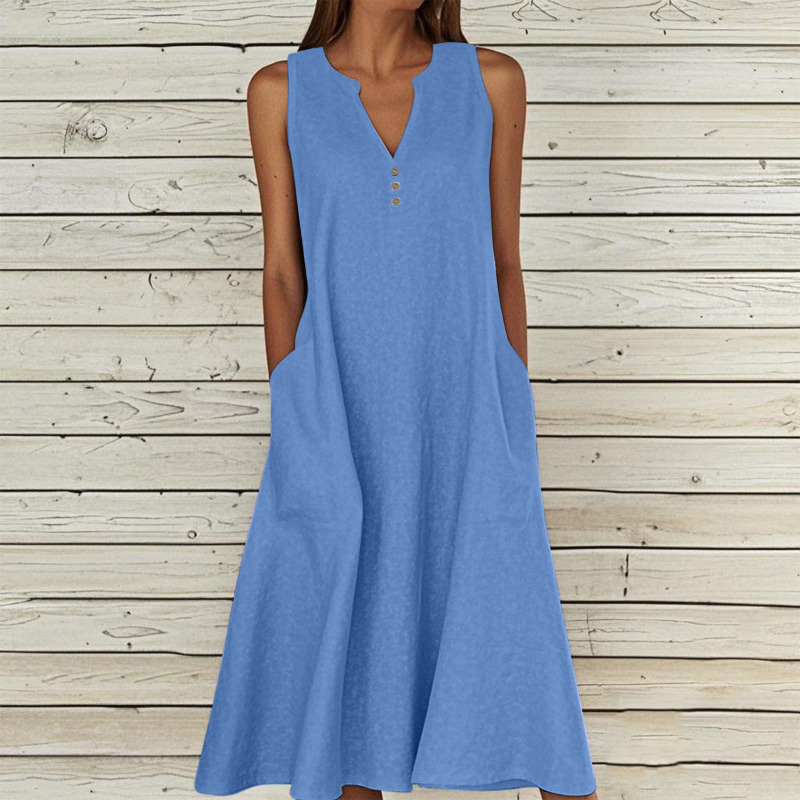 2025 Cotton and Linen Plus-Size Ethnic Greek Short-Sleeved Long Dress European and American Amazon Spring and Summer Women's Sleeveless A-Line Elegant Dress