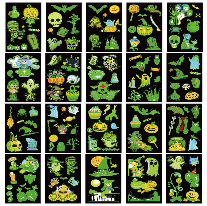 Cartoon Halloween luminous tattoo stickers funny party fluorescent stickers children cute pumpkin temporary tattoo stickers