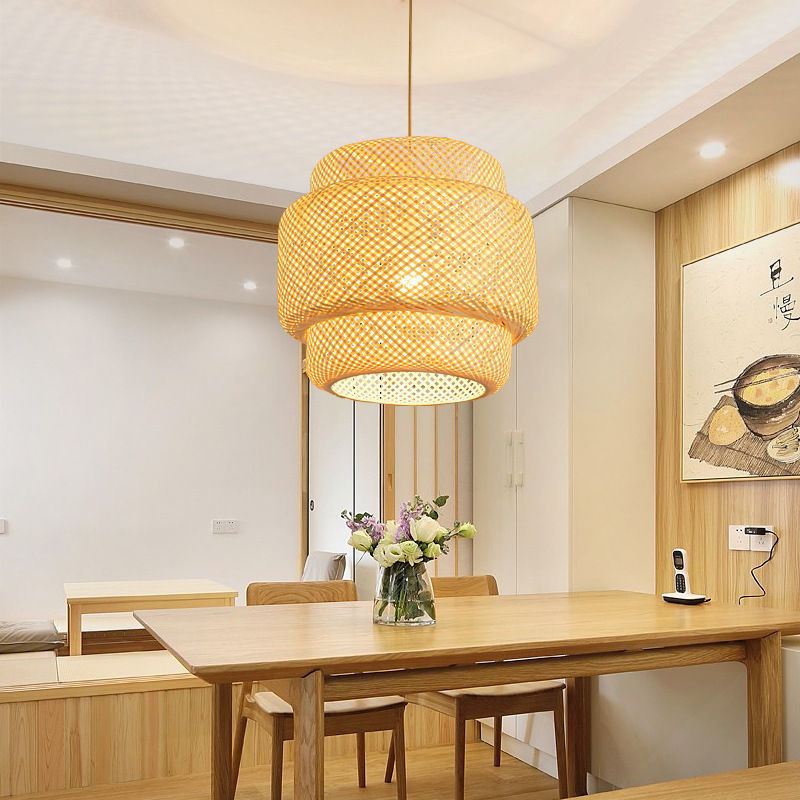 Cross-border Bamboo Rattan Art Chandelier Restaurant Cafe Bamboo Chandelier Farmhouse Style Living Room Bedroom Simple Bamboo Chandelier