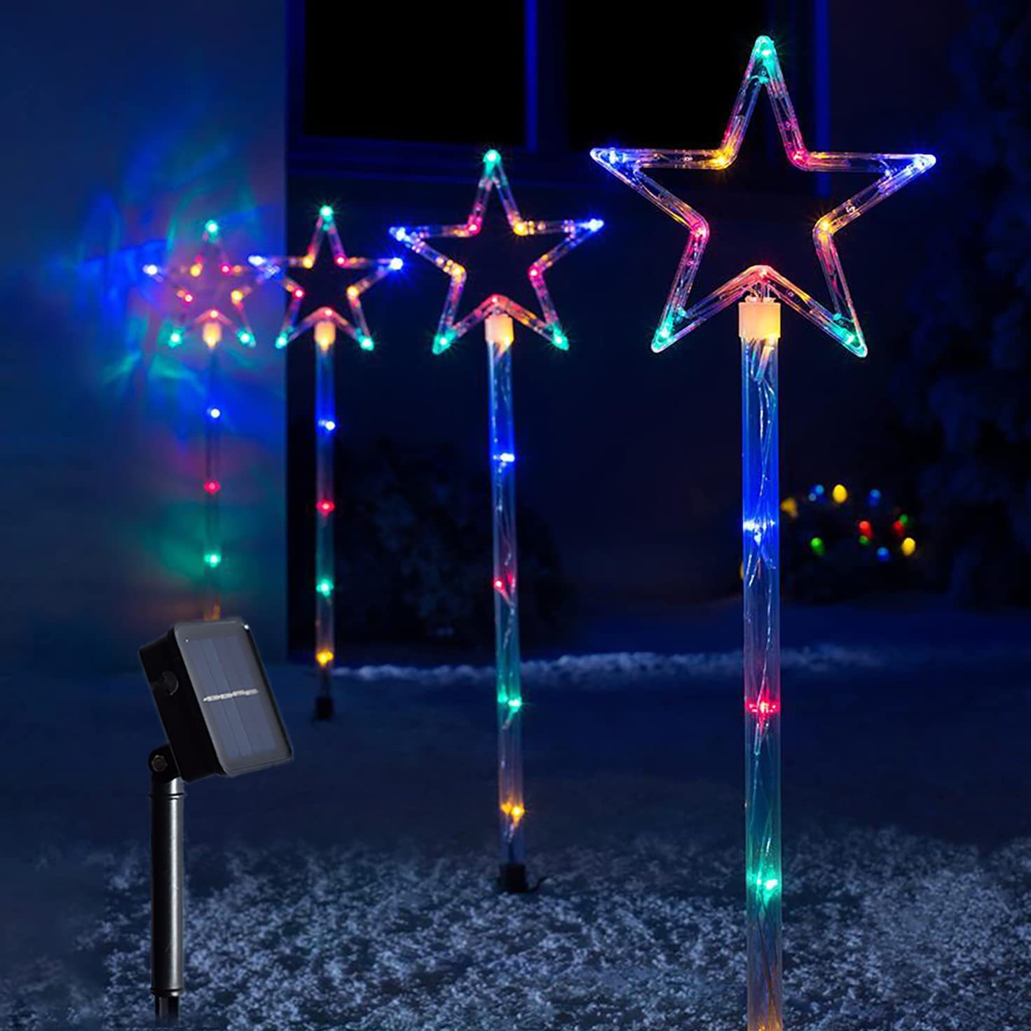 Lámpara de conexión a tierra de césped solar estrella de cinco puntas inserta de piso de copo de nieve uno para tres 8 baterías funcionales Luces de decoración al aire libre de Navidad