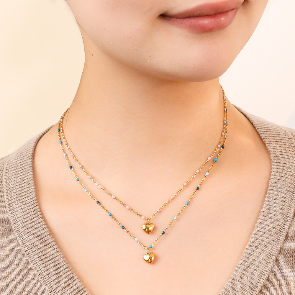 6g Weight Pendant Necklace Classification 1 Piece Quantity Daily, Street Occasion Stainless Steel, Titanium Steel Material Heart Shape Pattern Women's Gender Enamel, Plating Design Simple Style Style Simple Style Heart Shape Stainless Steel Titanium Steel Enamel Plating Pendant Necklace 13