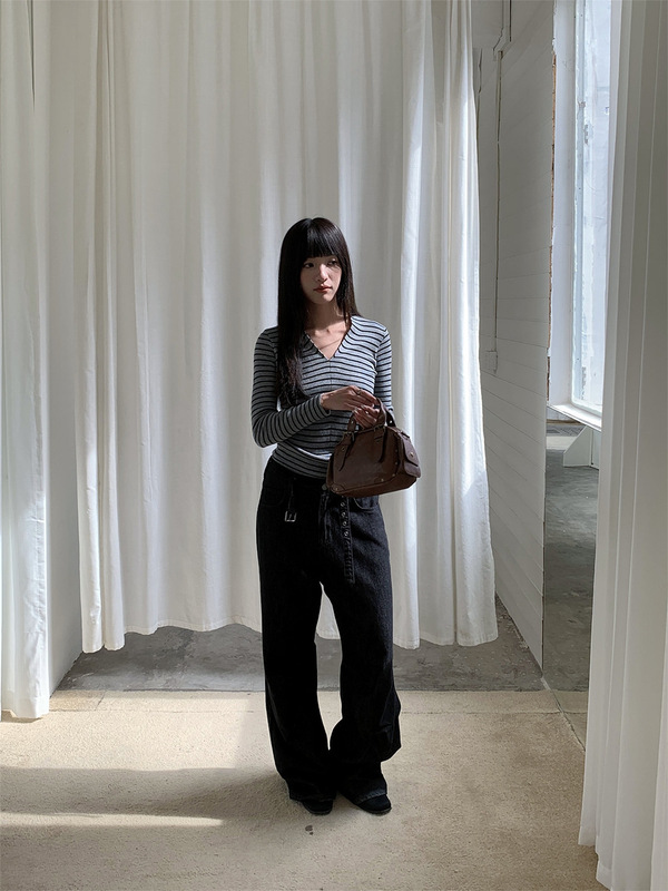 誉一新款2025秋季美式假腰带牛仔裤女复古原牛色直筒长裤女hc1368|undefined