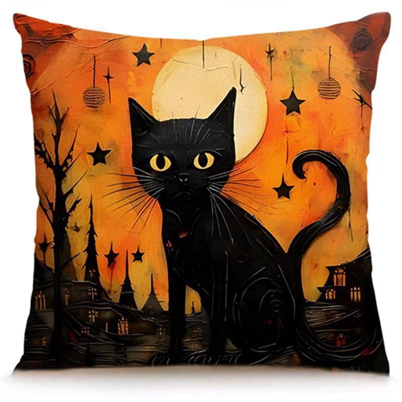 Transfronterizo Amazon Halloween impresión lino almohada cubierta bruja calabaza decoración doméstica almohada cubierta