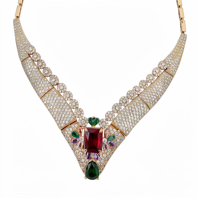 18 quilates de oro verdadero collar de flores de piedra cuadrada estilo palacio retro clavícula collar ligero lujoso de alta calidad para mujeres