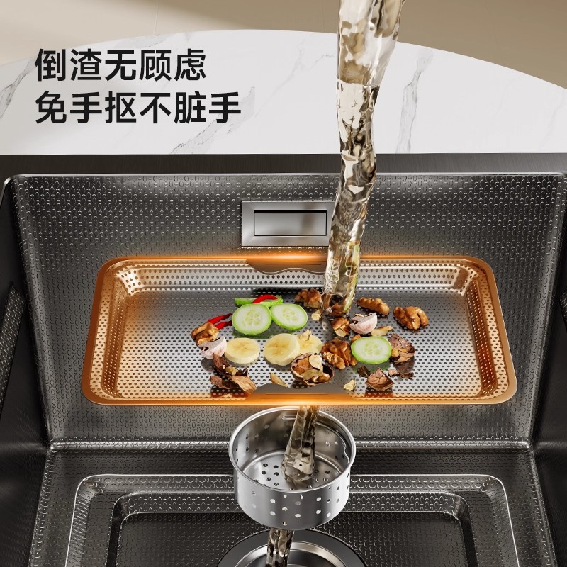 Fregadero de Cocina con Recolección de Residuos 304 de Acero Inoxidable, Textura Grabada